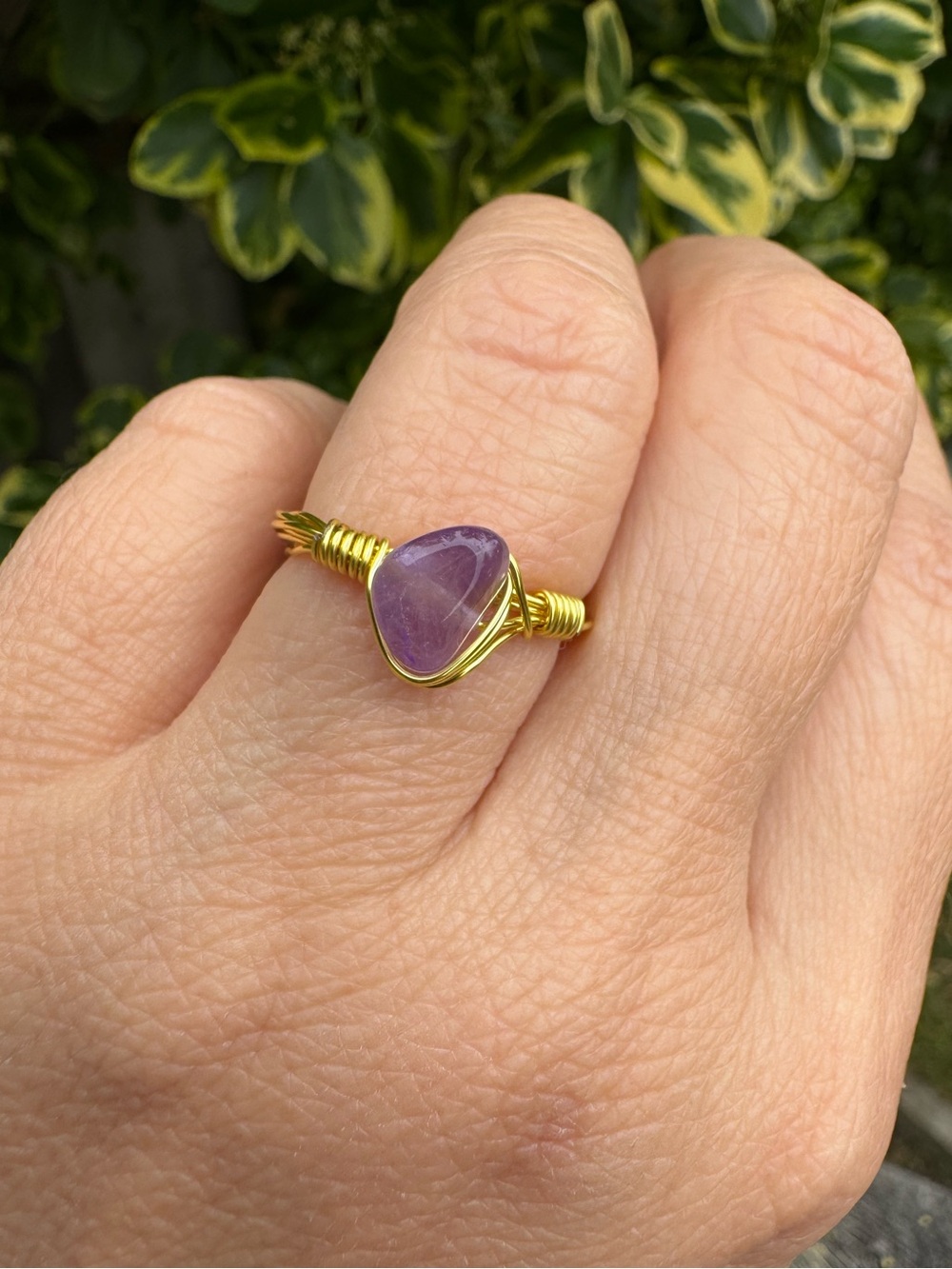Gold Wire-Wrapped Amethyst Ring - Purple Stone